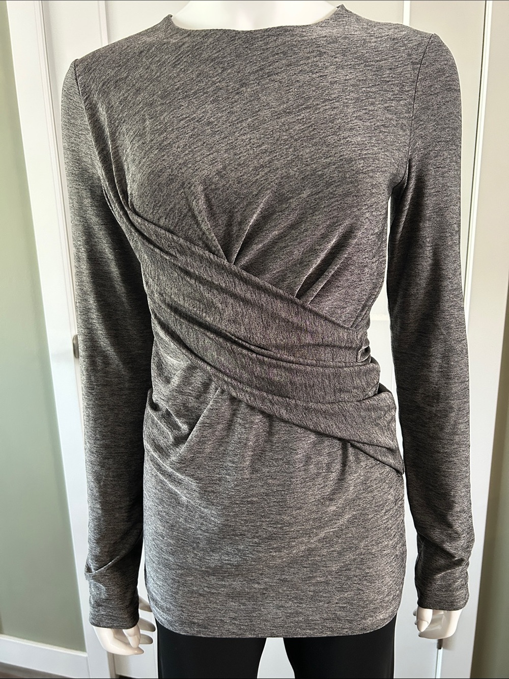Alexander Wang Draped Wrap Top Gray Long Sleeve Stretch Luxe Sm - Med - Picture 4 of 13